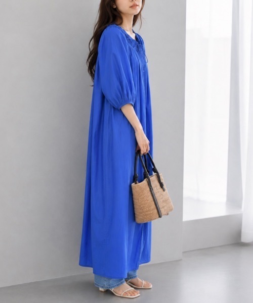 Muffiny(マフィニー)の「リボンネック ギャザーワンピース【Indian Cotton】(ワンピース・レディース・ストライプ/ブルー/ドット/ブラック・MEDIUM)」の12枚目の写真