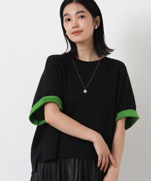 Gready Brilliant(グレディブリリアン)の「リバークロスクルー5分袖(Tシャツ/カットソー・レディース・ブラック/ブラウン・FREE)」の1枚目の写真