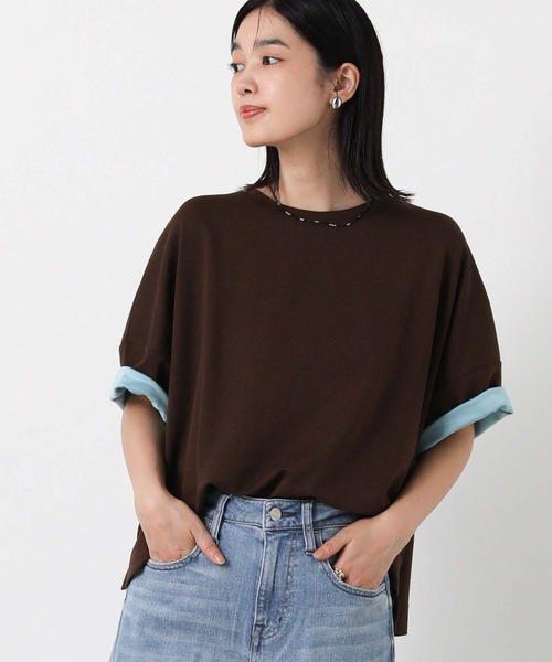 Gready Brilliant(グレディブリリアン)の「リバークロスクルー5分袖(Tシャツ/カットソー・レディース・ブラック/ブラウン・FREE)」の12枚目の写真