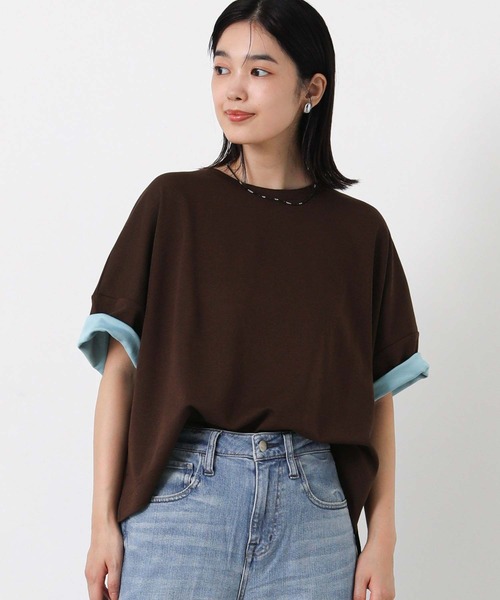 Gready Brilliant(グレディブリリアン)の「リバークロスクルー5分袖(Tシャツ/カットソー・レディース・ブラック/ブラウン・FREE)」の13枚目の写真