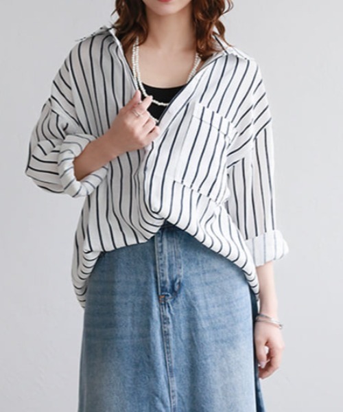 fifth(フィフス)の「マルチストライプルーズフィットシャツ(シャツ/ブラウス・レディース・ブルー/ピンク/ホワイト/ベージュ・M)」の2枚目の写真