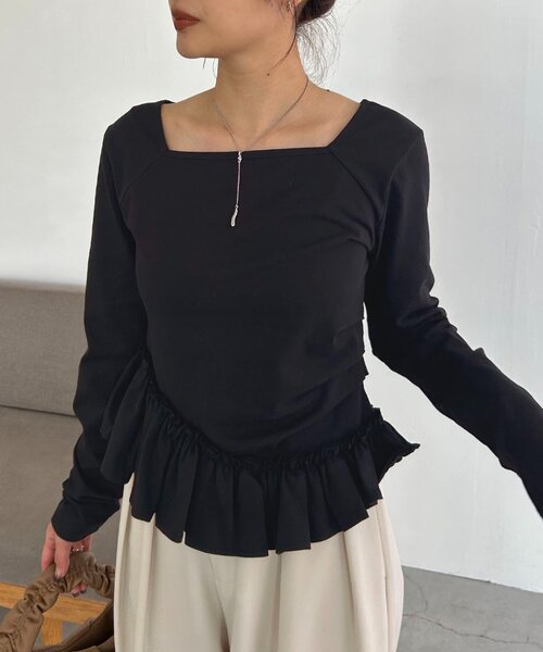 カプリシュレマージュ 【前後2WAY】アシメフリルロンT 新色グレー/前後2WAY】アシメフリルロンT（Tシャツ/カットソー