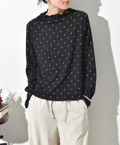 INTERPLANET（インタープラネット）の「シャーリング風ジャガードドットハイネックプルオーバー（Tシャツ/カットソー・レディース・アイボリー/ブラック・FREE）」の10枚目の写真