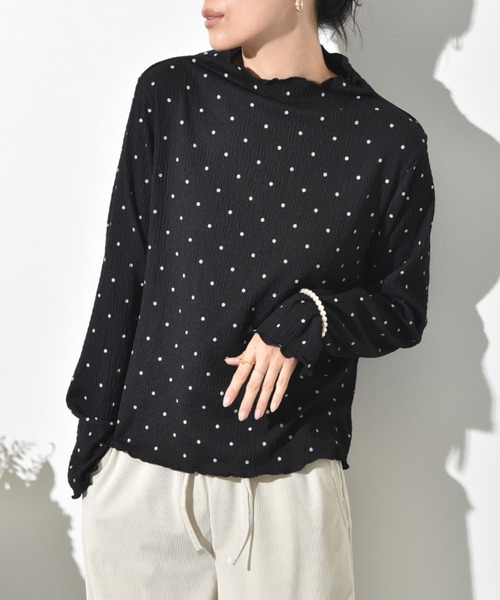 INTERPLANET（インタープラネット）の「シャーリング風ジャガードドットハイネックプルオーバー（Tシャツ/カットソー・レディース・アイボリー/ブラック・FREE）」の11枚目の写真