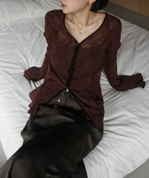 Ameri（アメリ）の「SHEER FLOCKY ROUND HEM TOPS（Tシャツ/カットソー）」