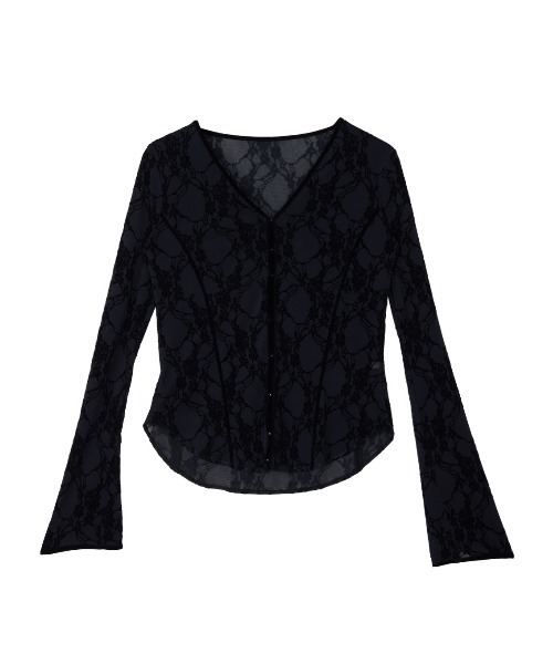Ameri(アメリ)の「SHEER FLOCKY ROUND HEM TOPS(Tシャツ/カットソー・レディース・ブラック/ブラウン・MEDIUM/SMALL)」の17枚目の写真