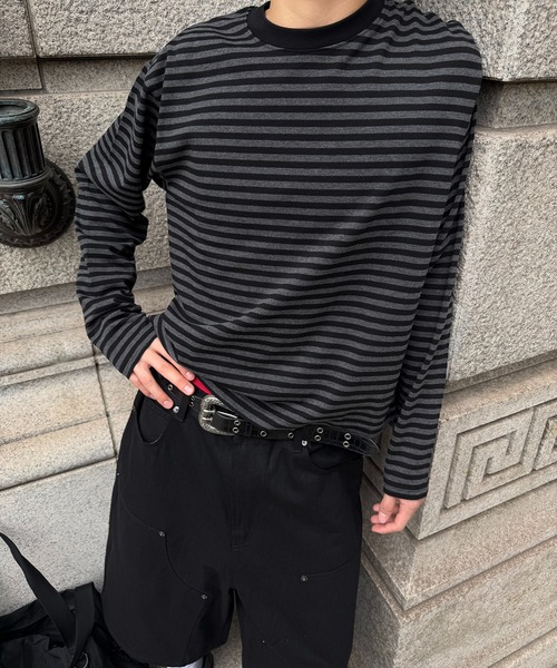kutir(クティール)の「SOLID CROPPED LONG TSHIRT/無地クロップドロンT(Tシャツ/カットソー・メンズ・カーキ/ボルドー/ブラック/ブラック系その他2/ブラック系/杢グレー/オフホワイト・LARGE/SMALL/MEDIUM)」の1枚目の写真