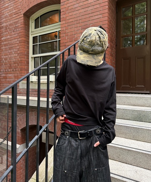 kutir(クティール)の「SOLID CROPPED LONG TSHIRT/無地クロップドロンT(Tシャツ/カットソー・メンズ・カーキ/ボルドー/ブラック/ブラック系その他2/ブラック系/杢グレー/オフホワイト・LARGE/SMALL/MEDIUM)」の18枚目の写真