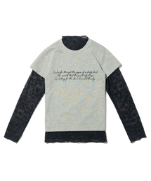 スタシースルーロングスリーブレイヤードシークレット半袖Tシャツセット（ブラック/メランジェ）