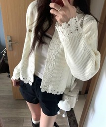 26aw  フラワーレース切替ニットカーディガン