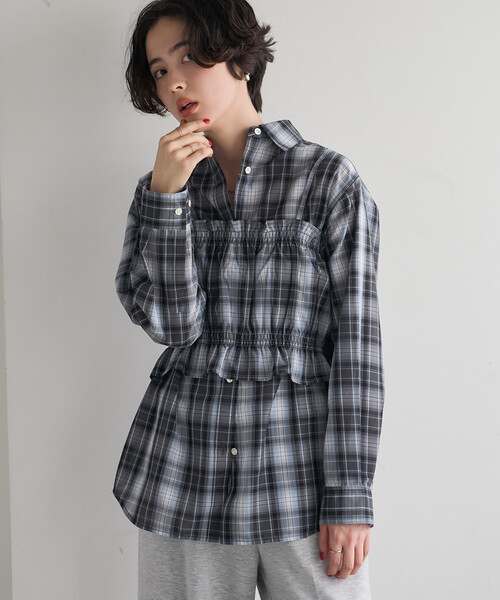 FREAK'S STORE(フリークスストア)の「【セットアイテム】ビスチェセット チェックシャツ(シャツ/ブラウス・レディース・ブラウン/ネイビー・フリ-)」の3枚目の写真