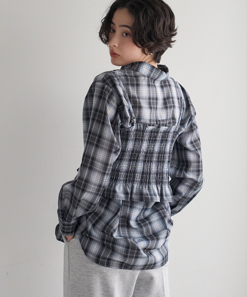 FREAK'S STORE(フリークスストア)の「【セットアイテム】ビスチェセット チェックシャツ(シャツ/ブラウス・レディース・ブラウン/ネイビー・フリ-)」の6枚目の写真