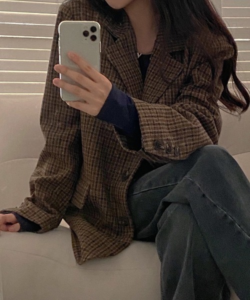 YUGA(ユーガ)の「YUGA_YGMC Korean-style Checked tailored jacket(テーラードジャケット・レディース・ブラウン・FREE)」の9枚目の写真