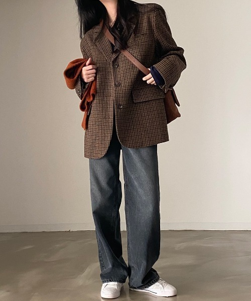 YUGA(ユーガ)の「YUGA_YGMC Korean-style Checked tailored jacket(テーラードジャケット・レディース・ブラウン・FREE)」の8枚目の写真