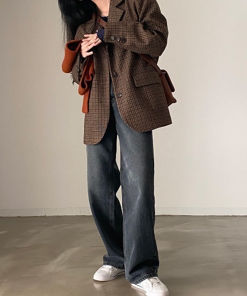 YUGA(ユーガ)の「YUGA_YGMC Korean-style Checked tailored jacket(テーラードジャケット・レディース・ブラウン・FREE)」の6枚目の写真