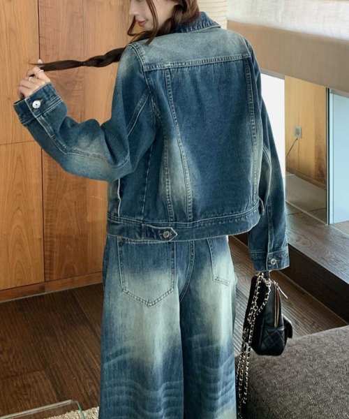 FAVORITO(ファヴォリート)の「シングルブレストトップスワイドパンツデニムセットアップ(セットアップ・レディース・ブルー・XL/L/M/S)」の7枚目の写真