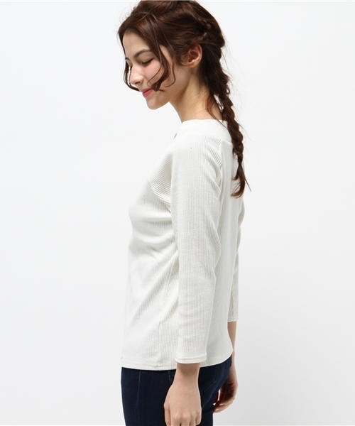 one after another NICE CLAUP(ワンアフターアナザーナイスクラップ)の「【ナイスクラップ】テレコボーダーVネックプルオーバー(Tシャツ/カットソー・レディース・アイボリー/ライトグレー/イエロー/その他12・FREE)」の6枚目の写真