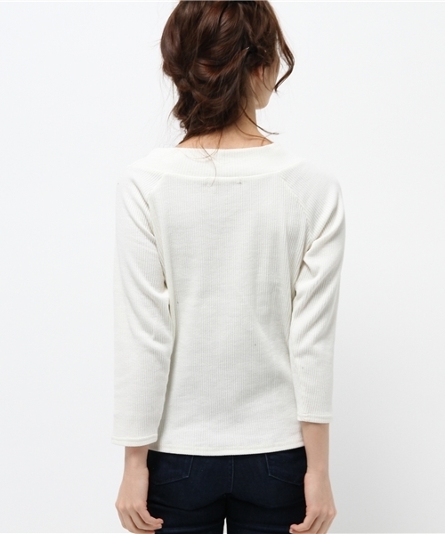 one after another NICE CLAUP(ワンアフターアナザーナイスクラップ)の「【ナイスクラップ】テレコボーダーVネックプルオーバー(Tシャツ/カットソー・レディース・アイボリー/ライトグレー/イエロー/その他12・FREE)」の7枚目の写真