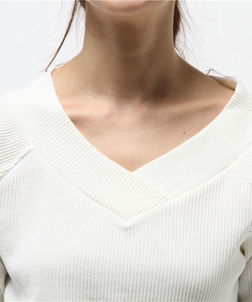 one after another NICE CLAUP(ワンアフターアナザーナイスクラップ)の「【ナイスクラップ】テレコボーダーVネックプルオーバー(Tシャツ/カットソー・レディース・アイボリー/ライトグレー/イエロー/その他12・FREE)」の8枚目の写真