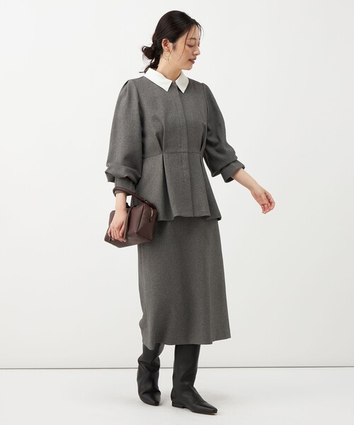NOLLEY’S(ノーリーズ)の「【一部店舗&WEB限定アイテム】《セットアップ対応》ウォッシャブルウールライクAラインスカート(スカート・レディース・ブラック/グレー・38/36)」の17枚目の写真
