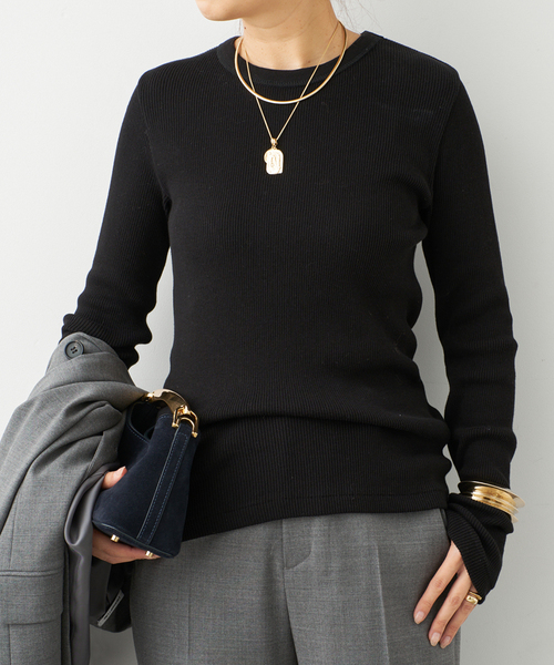 Deuxieme Classe(ドゥーズィエムクラス)の「Co/Ca Rib Tシャツ(Tシャツ/カットソー・レディース・ブラウン/ブラック/ネイビー・FREE)」の1枚目の写真