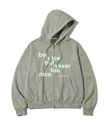 BE NICE プリント 2WAY ジップアップパーカー グレー
