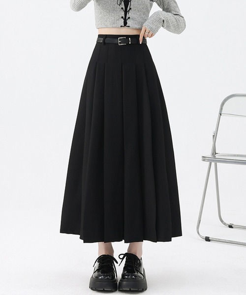 DRESS PLUS（ドレスプラス）の「ハイウエストタックプリーツAラインロングスカート（スカート・レディース・ブラック/ブラウン/チャコール・M/L）」の2枚目の写真