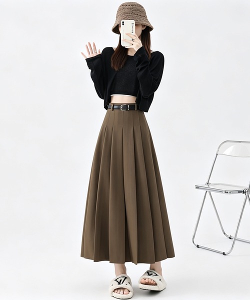 DRESS PLUS（ドレスプラス）の「ハイウエストタックプリーツAラインロングスカート（スカート・レディース・ブラック/ブラウン/チャコール・M/L）」の20枚目の写真