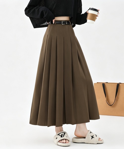 DRESS PLUS（ドレスプラス）の「ハイウエストタックプリーツAラインロングスカート（スカート・レディース・ブラック/ブラウン/チャコール・M/L）」の18枚目の写真