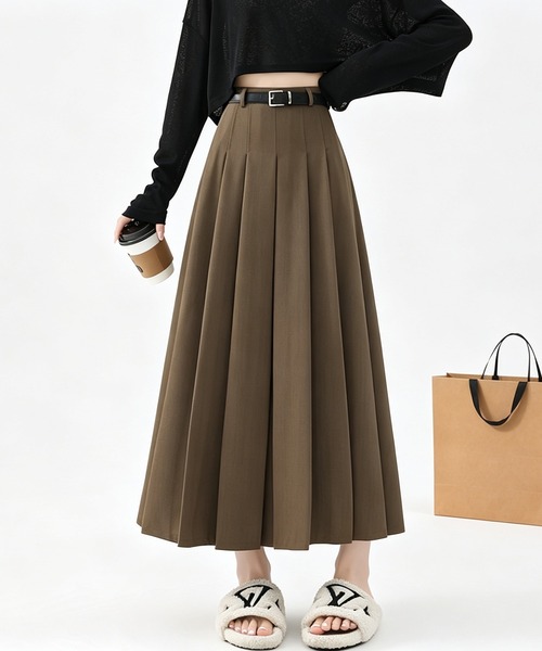 DRESS PLUS（ドレスプラス）の「ハイウエストタックプリーツAラインロングスカート（スカート・レディース・ブラック/ブラウン/チャコール・M/L）」の17枚目の写真