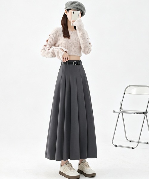 DRESS PLUS（ドレスプラス）の「ハイウエストタックプリーツAラインロングスカート（スカート・レディース・ブラック/ブラウン/チャコール・M/L）」の11枚目の写真