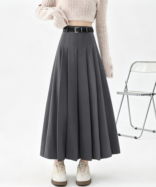 DRESS PLUS（ドレスプラス）の「ハイウエストタックプリーツAラインロングスカート（スカート・レディース・ブラック/ブラウン/チャコール・M/L）」の9枚目の写真