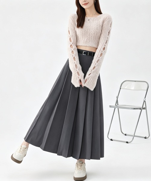 DRESS PLUS（ドレスプラス）の「ハイウエストタックプリーツAラインロングスカート（スカート・レディース・ブラック/ブラウン/チャコール・M/L）」の8枚目の写真