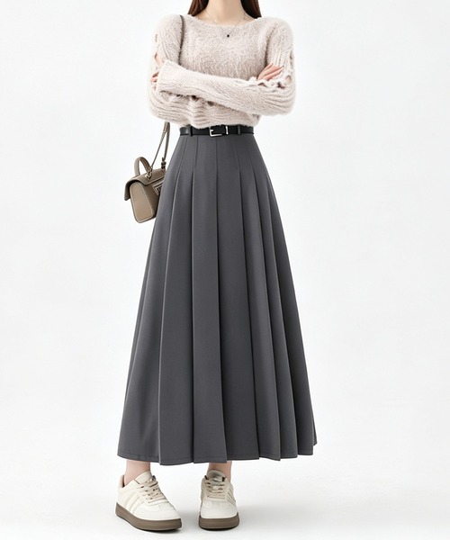DRESS PLUS（ドレスプラス）の「ハイウエストタックプリーツAラインロングスカート（スカート・レディース・ブラック/ブラウン/チャコール・M/L）」の6枚目の写真