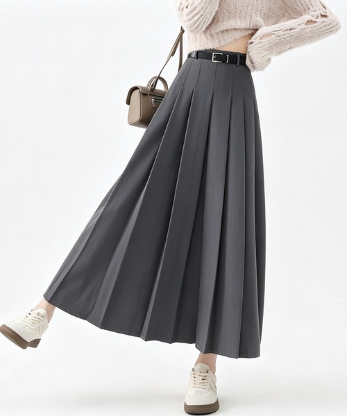 DRESS PLUS（ドレスプラス）の「ハイウエストタックプリーツAラインロングスカート（スカート・レディース・ブラック/ブラウン/チャコール・M/L）」の5枚目の写真
