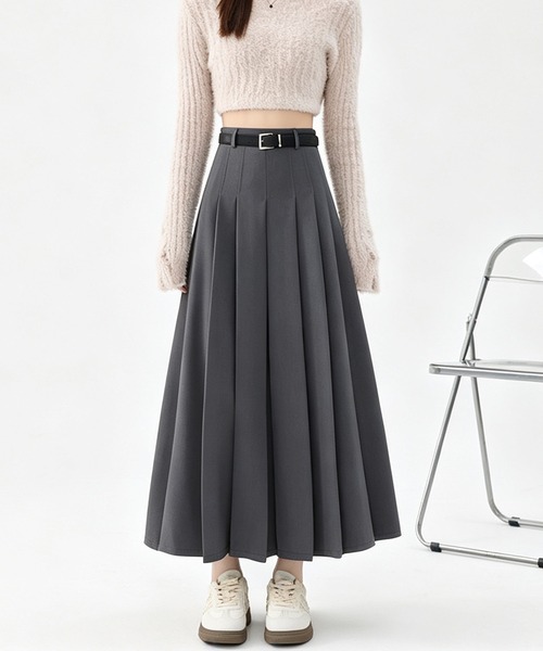 DRESS PLUS（ドレスプラス）の「ハイウエストタックプリーツAラインロングスカート（スカート・レディース・ブラック/ブラウン/チャコール・M/L）」の4枚目の写真