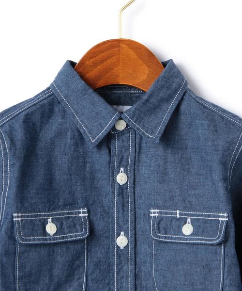green label relaxing（グリーンレーベルリラクシング）の「STD GLR SELVA/シャンブレー ワークシャツ◆（シャツ/ブラウス・キッズ・ターコイズブルー/ネイビー・105/125/115）」の4枚目の写真