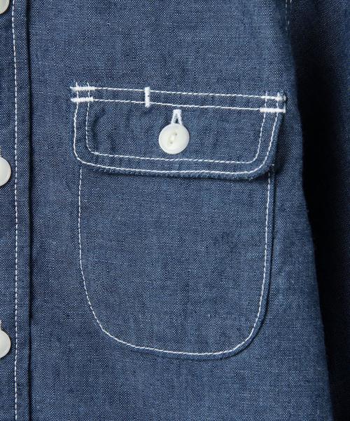 green label relaxing（グリーンレーベルリラクシング）の「STD GLR SELVA/シャンブレー ワークシャツ◆（シャツ/ブラウス・キッズ・ターコイズブルー/ネイビー・105/125/115）」の8枚目の写真