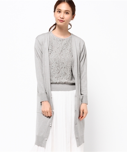 SWINGLE(スウィングル)の「レースインナープルオーバー&ロングカーディガン(カーディガン/ボレロ・レディース・ネイビー/サックスブルー/ピンク/ボルドー/オフホワイト/グレー・SMALL)」の3枚目の写真
