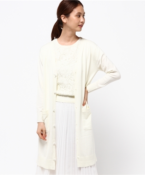 SWINGLE(スウィングル)の「レースインナープルオーバー&ロングカーディガン(カーディガン/ボレロ・レディース・ネイビー/サックスブルー/ピンク/ボルドー/オフホワイト/グレー・SMALL)」の2枚目の写真