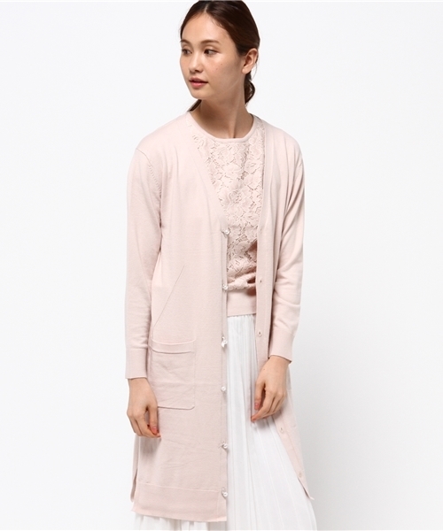 SWINGLE(スウィングル)の「レースインナープルオーバー&ロングカーディガン(カーディガン/ボレロ・レディース・ネイビー/サックスブルー/ピンク/ボルドー/オフホワイト/グレー・SMALL)」の5枚目の写真