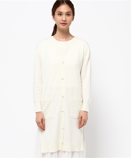 SWINGLE(スウィングル)の「レースインナープルオーバー&ロングカーディガン(カーディガン/ボレロ・レディース・ネイビー/サックスブルー/ピンク/ボルドー/オフホワイト/グレー・SMALL)」の7枚目の写真