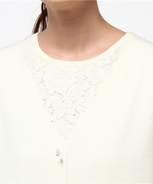 SWINGLE(スウィングル)の「レースインナープルオーバー&ロングカーディガン(カーディガン/ボレロ・レディース・ネイビー/サックスブルー/ピンク/ボルドー/オフホワイト/グレー・SMALL)」の10枚目の写真