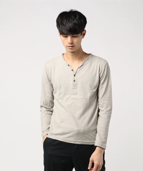 quadro（クオドロ）の「ラフィー天竺Vヘンリーネックtee（Tシャツ/カットソー・メンズ・杢グレー/ホワイト/モスグリーン/ネイビー/チャコールグレー/グレー・MEDIUM/LARGE）」の4枚目の写真