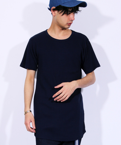 ８(eight)（エイト）の「ロング丈 半袖Tシャツ ワッフル生地 サーマル（Tシャツ/カットソー・メンズ・ブラック/ホワイト/ホワイト×ネイビー/ホワイト×ブラック/ブラック×レッド/グレー/ネイビー・LARGE/MEDIUM/X-LARGE/SMALL）」の7枚目の写真