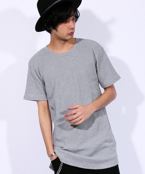 ８(eight)（エイト）の「ロング丈 半袖Tシャツ ワッフル生地 サーマル（Tシャツ/カットソー・メンズ・ブラック/ホワイト/ホワイト×ネイビー/ホワイト×ブラック/ブラック×レッド/グレー/ネイビー・LARGE/MEDIUM/X-LARGE/SMALL）」の6枚目の写真