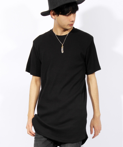 ８(eight)（エイト）の「ロング丈 半袖Tシャツ ワッフル生地 サーマル（Tシャツ/カットソー・メンズ・ブラック/ホワイト/ホワイト×ネイビー/ホワイト×ブラック/ブラック×レッド/グレー/ネイビー・LARGE/MEDIUM/X-LARGE/SMALL）」の5枚目の写真