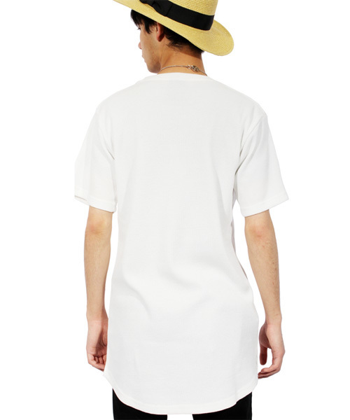 ８(eight)（エイト）の「ロング丈 半袖Tシャツ ワッフル生地 サーマル（Tシャツ/カットソー・メンズ・ブラック/ホワイト/ホワイト×ネイビー/ホワイト×ブラック/ブラック×レッド/グレー/ネイビー・LARGE/MEDIUM/X-LARGE/SMALL）」の9枚目の写真