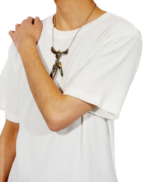 ８(eight)（エイト）の「ロング丈 半袖Tシャツ ワッフル生地 サーマル（Tシャツ/カットソー・メンズ・ブラック/ホワイト/ホワイト×ネイビー/ホワイト×ブラック/ブラック×レッド/グレー/ネイビー・LARGE/MEDIUM/X-LARGE/SMALL）」の13枚目の写真