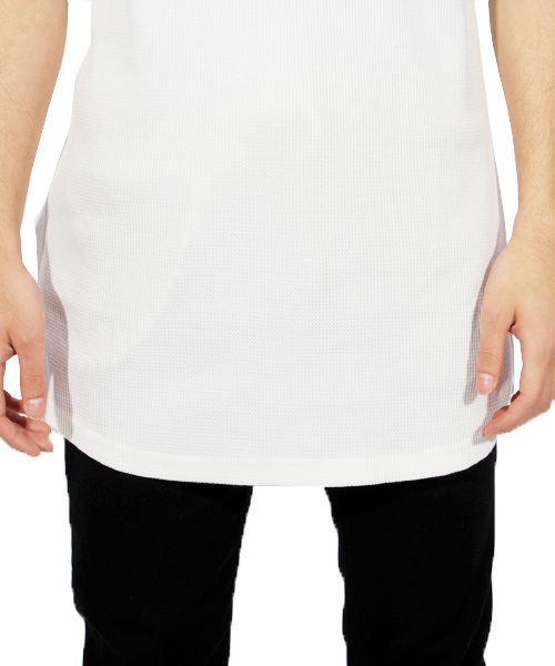 ８(eight)（エイト）の「ロング丈 半袖Tシャツ ワッフル生地 サーマル（Tシャツ/カットソー・メンズ・ブラック/ホワイト/ホワイト×ネイビー/ホワイト×ブラック/ブラック×レッド/グレー/ネイビー・LARGE/MEDIUM/X-LARGE/SMALL）」の15枚目の写真